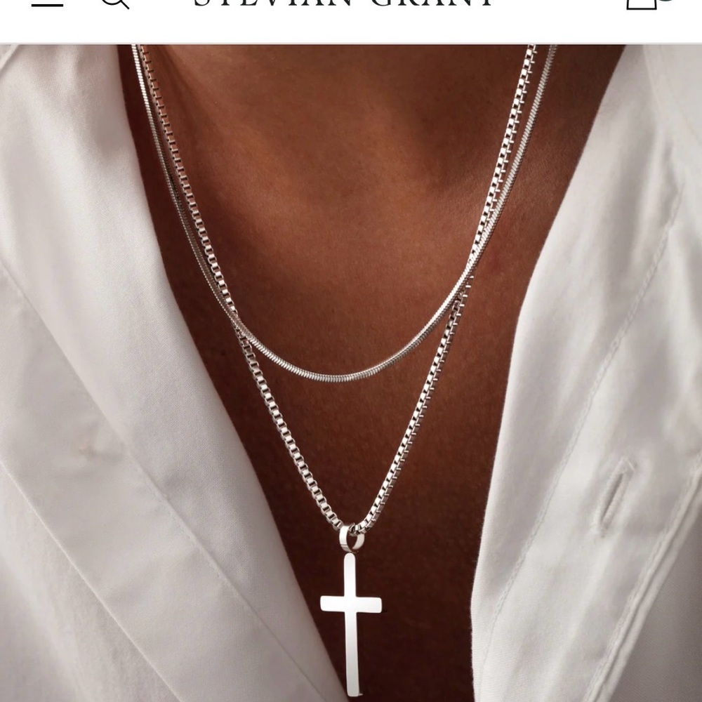 Brand New Stylish Silver Cross Pendant Double Necklace
